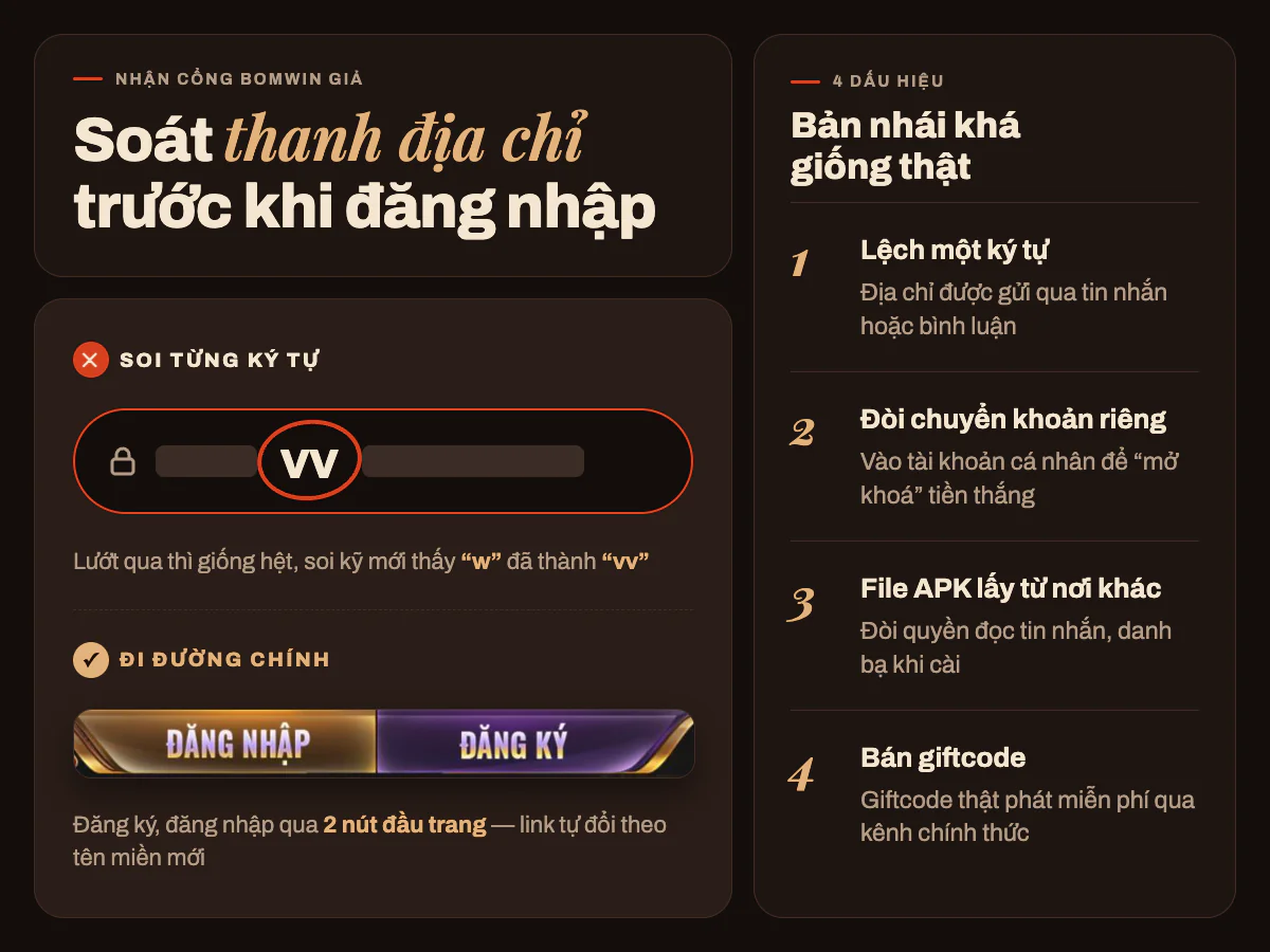 Kiểm tra tên miền trên thanh địa chỉ trước khi đăng nhập Bomwin